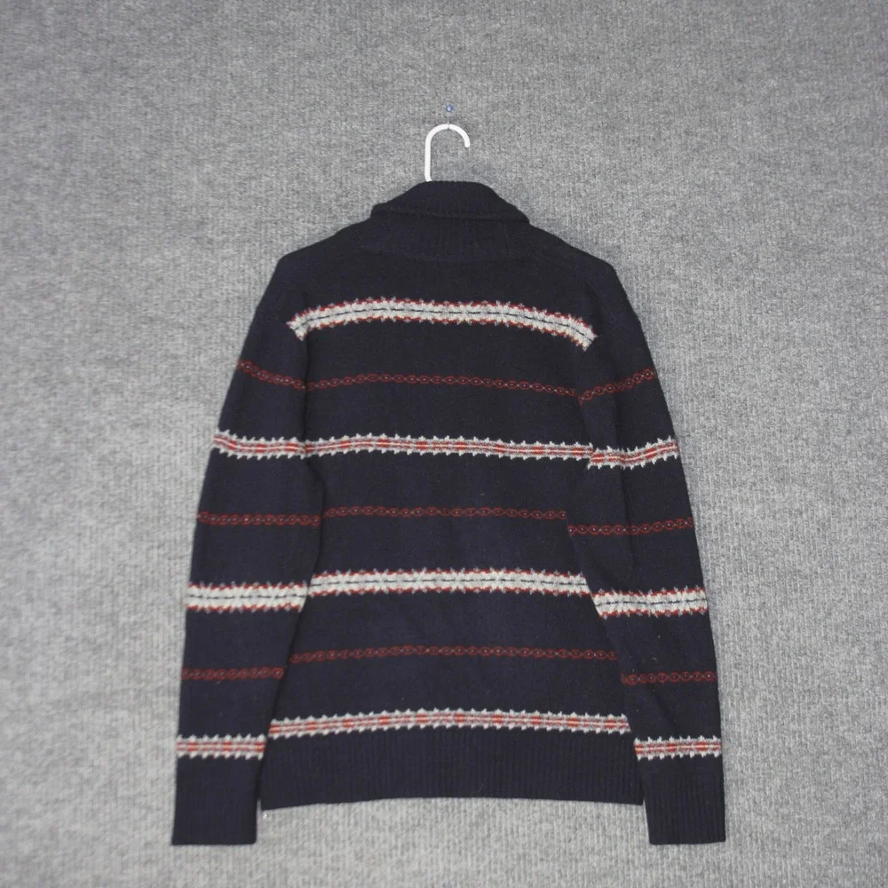 J Crew Shawl Collar Cardigan Mens M Navy Blue Fair Isle‎ Lambs Wool F7549